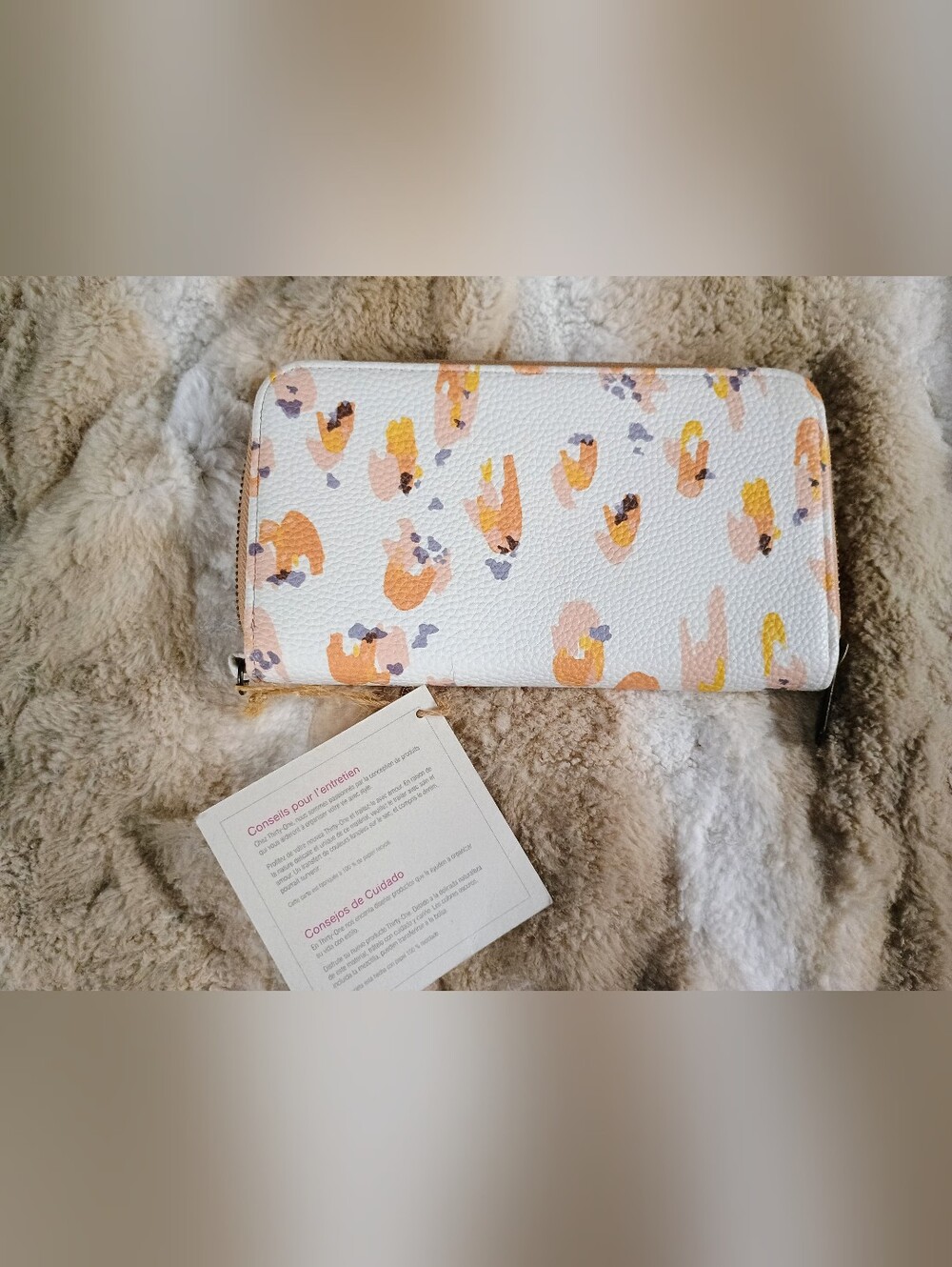 thirty-one White Wallet with Orange and Yellow Floral Print